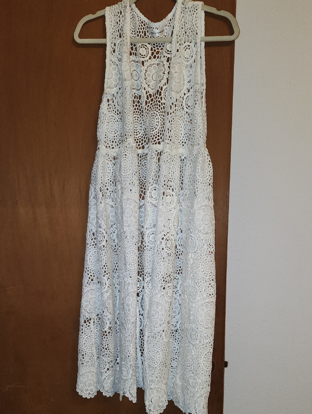 White Crochet Lace Midi Vest Women